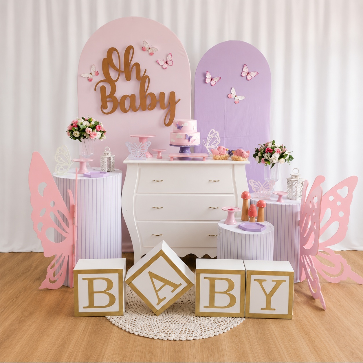 Borboleta Cha de Bebe Menina Composição 6471 - Rocha Decorações Pegue e Monte Itatiba