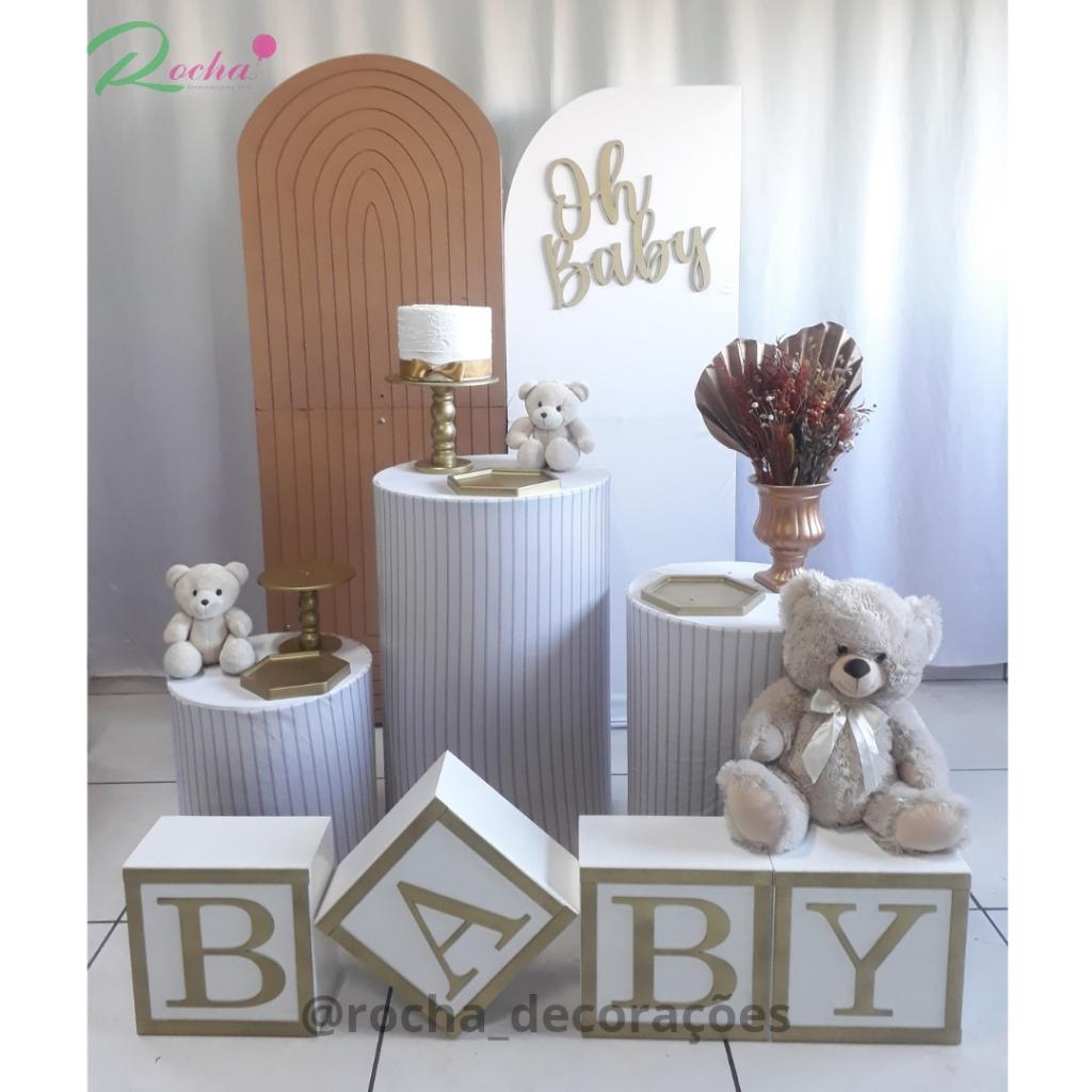 Oh Baby Cha de Bebe E Revelação Nude E Dourado - Rocha Decorações
