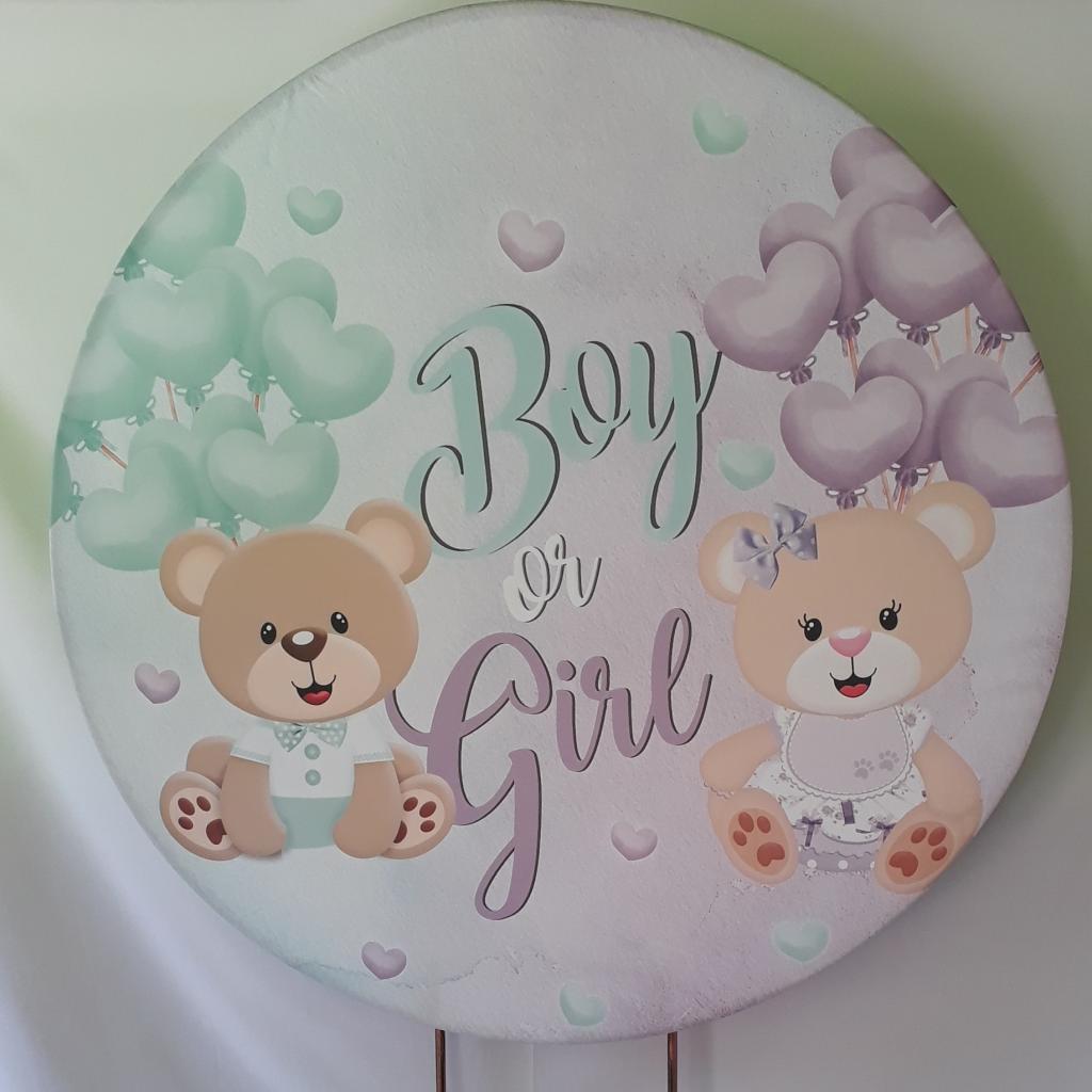 Cha Revelação Verde E Lilás Urso Painel 1,50M. - Rocha Decorações