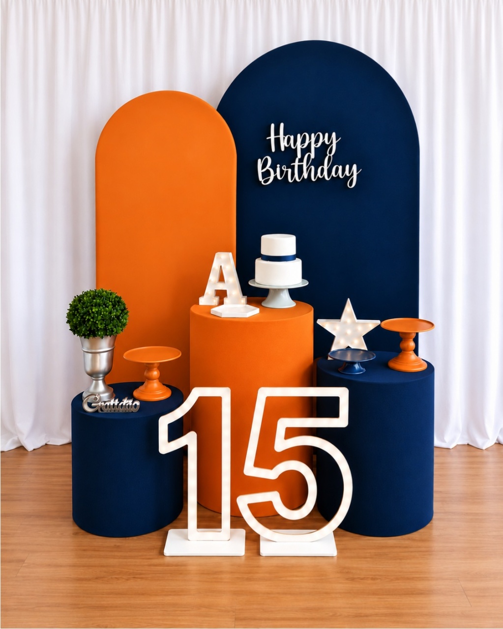 Happy Birthday Adulto Azul Marinho Kit Duo Romano - Rocha Decorações Pegue e Monte Itatiba