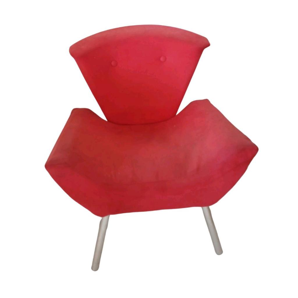Poltrona/ Cadeira Vermelha - Palha/ Creme - Rocha Decorações