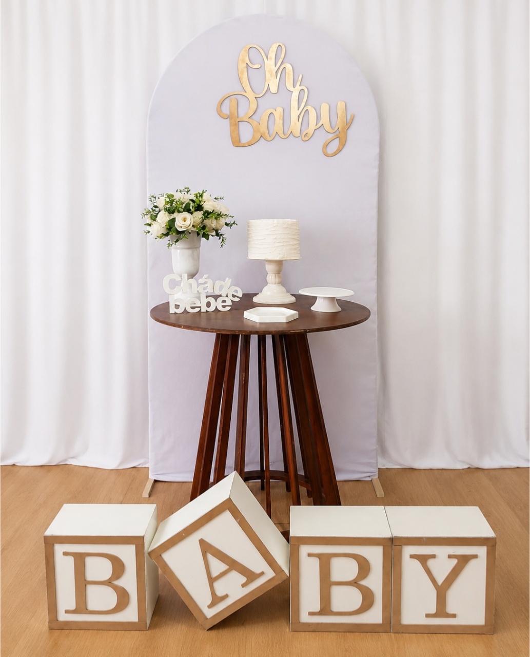 Cha de Bebe Ou Revelação Rustico E Branco Composição - Rocha Decorações Pegue e Monte Itatiba