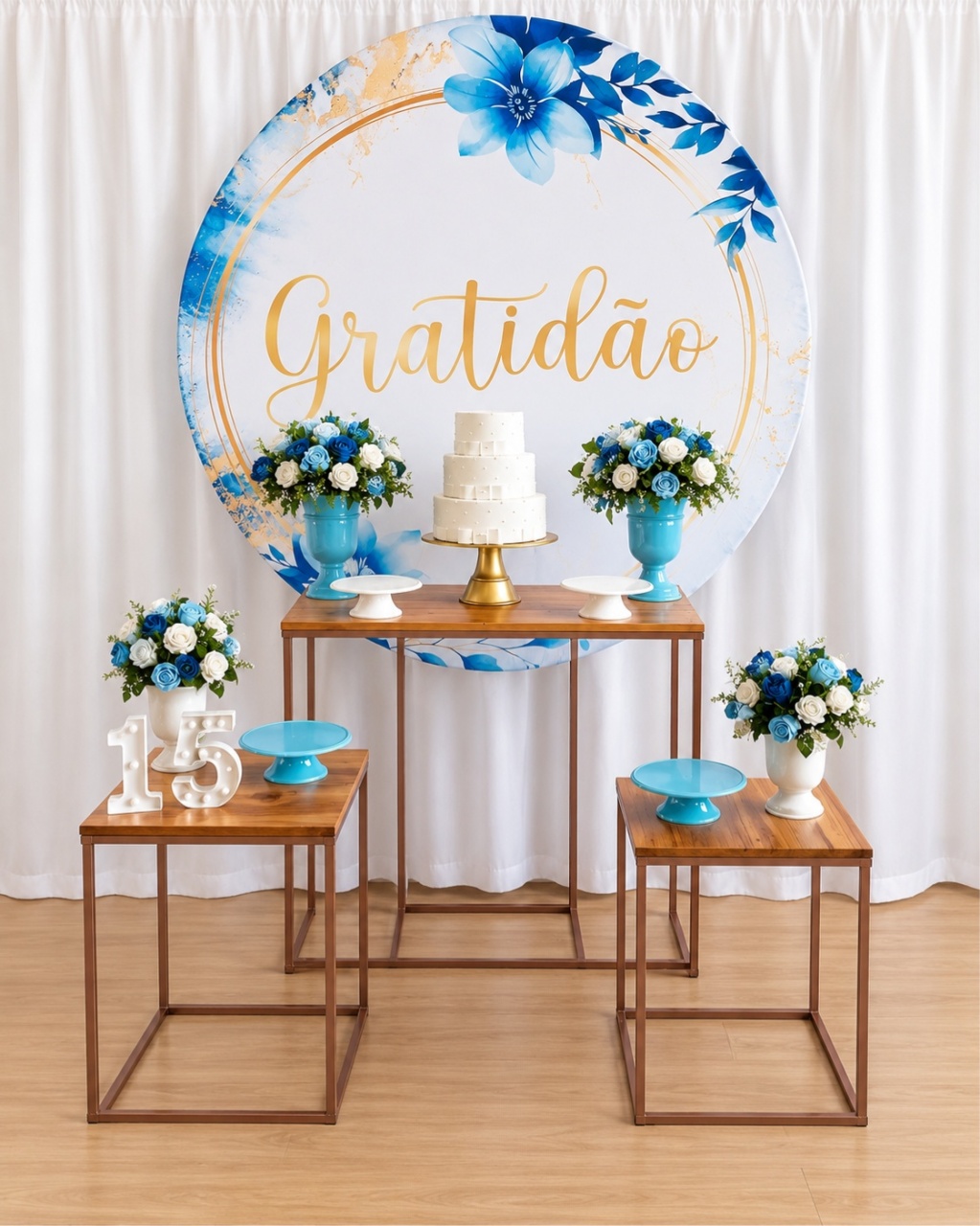 Gratidão Azul 15 Anos Composição K-4280 - Rocha Decorações Pegue e Monte Itatiba