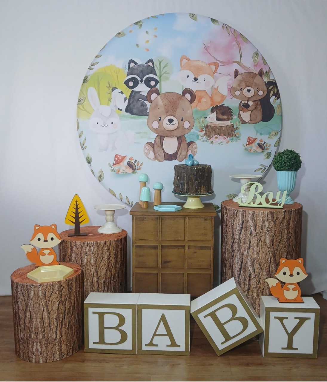 BOSQUE CHA DE BEBE MENINO KIT PLUS COM ADICIONAL DE CUBOS