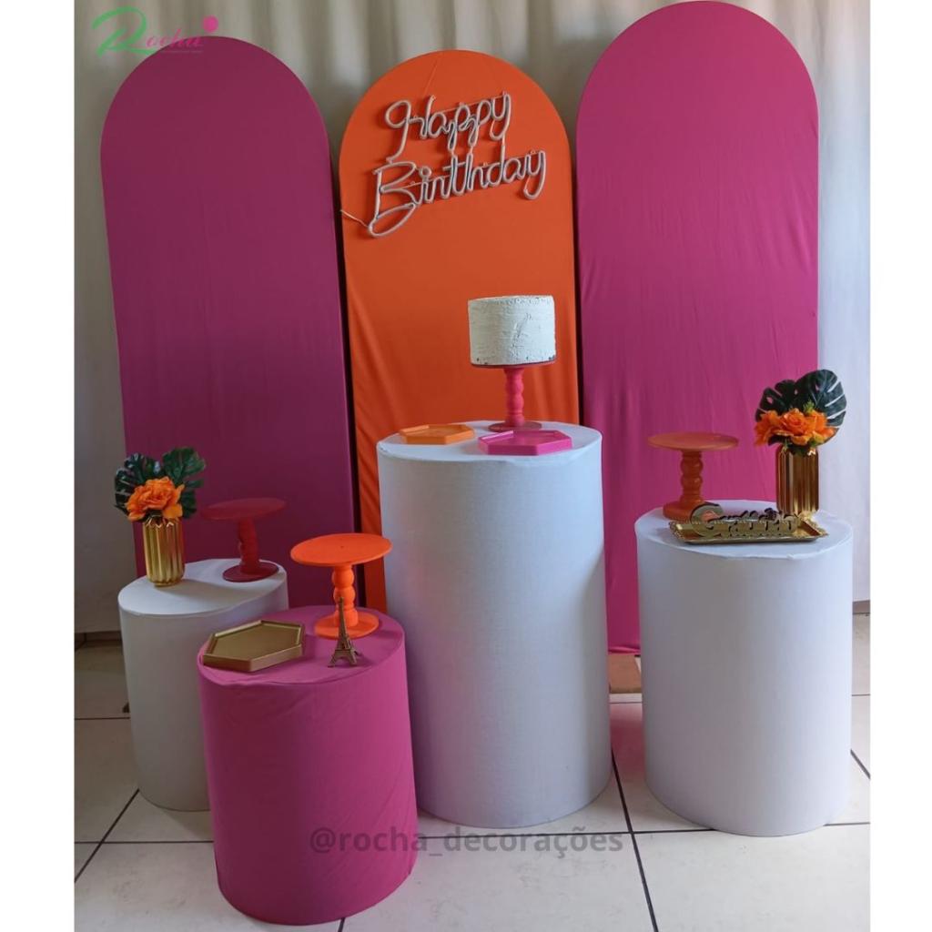 Happy Birthday Pink E Laranja Composição 41351 - Rocha Decorações