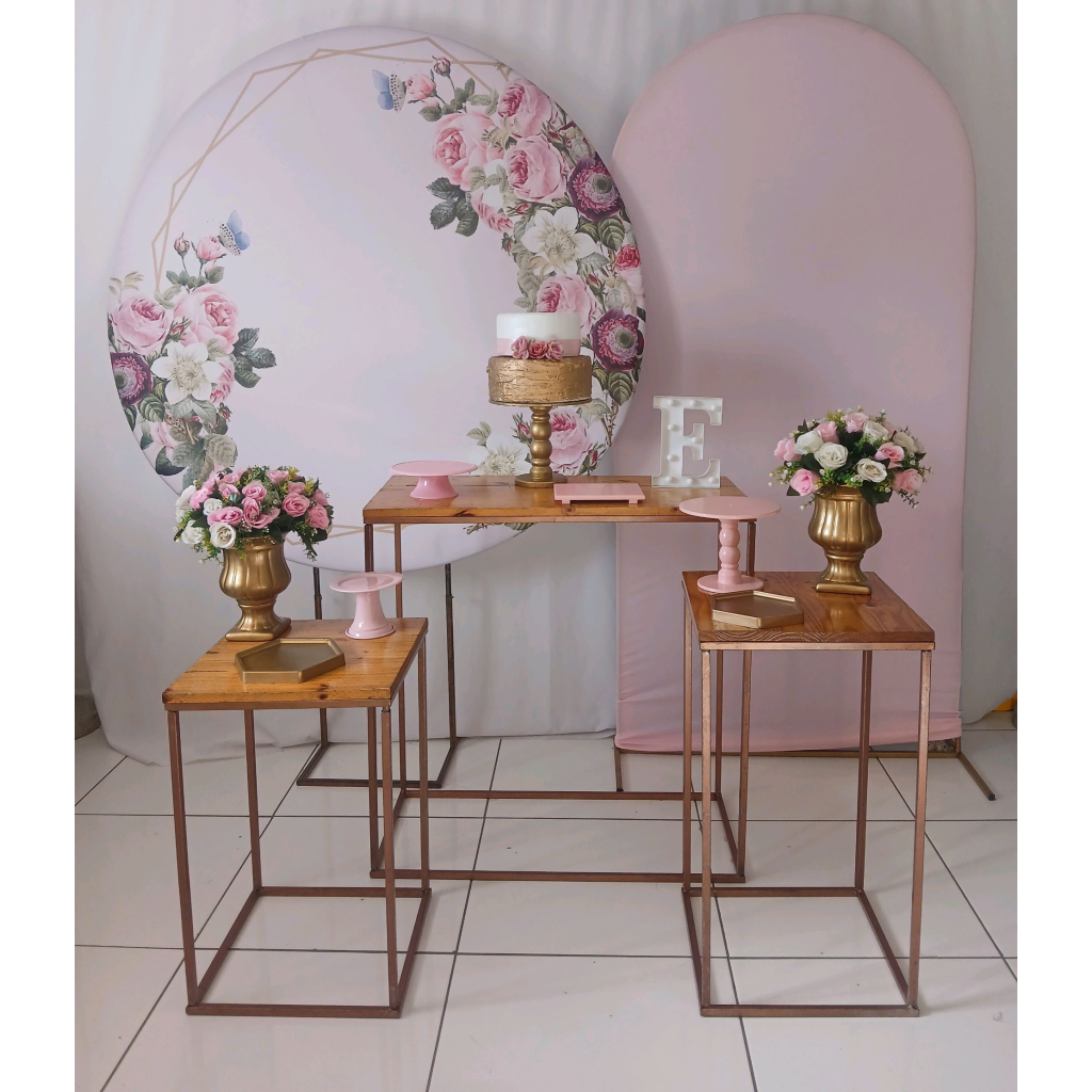 Floral Rosa E Dourado Mesa Ferro Kit41612 - Rocha Decorações