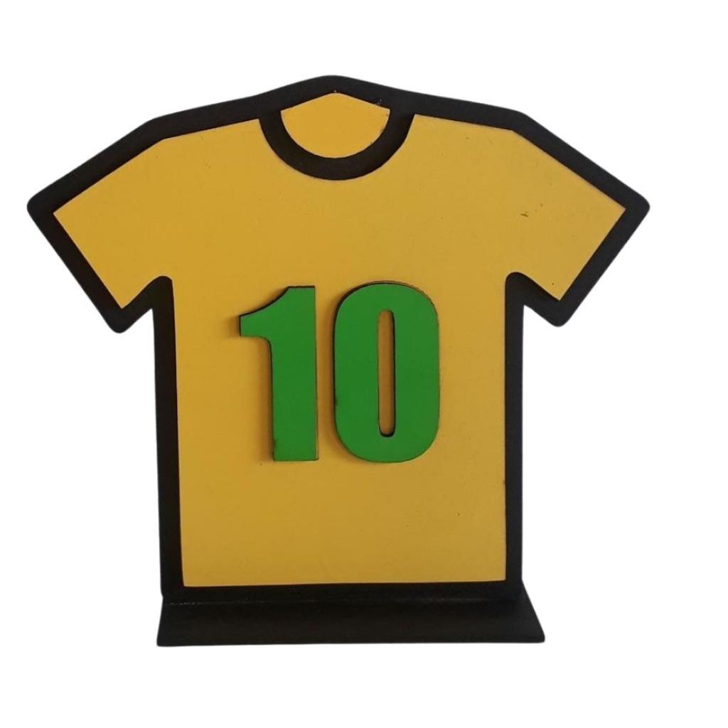 Camisa 10 (Dez) Futebol Amarela E Verde Display Mdf - Amarelo - Rocha Decorações