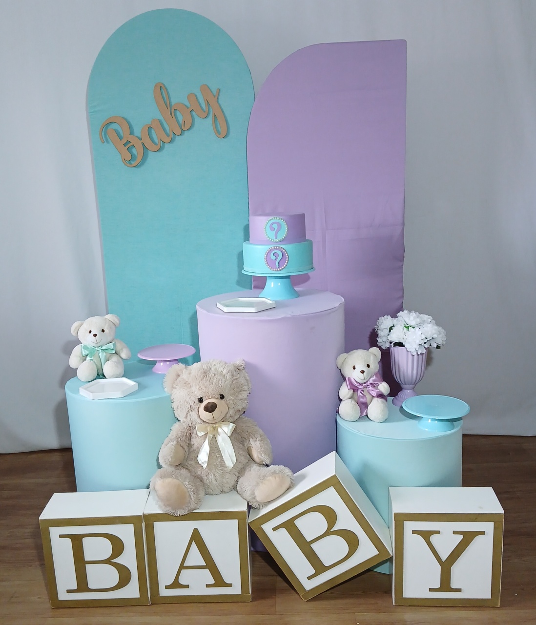 Cha de Bebe E Revelação Verde E Lilas K-2355 - Rocha Decorações Pegue e Monte Itatiba
