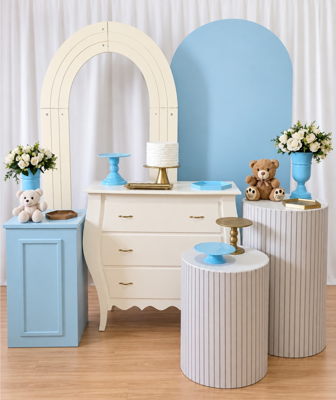 Cha Bebe Menino Branco E Azul Composição K-1848 - Rocha Decorações Pegue e Monte Itatiba