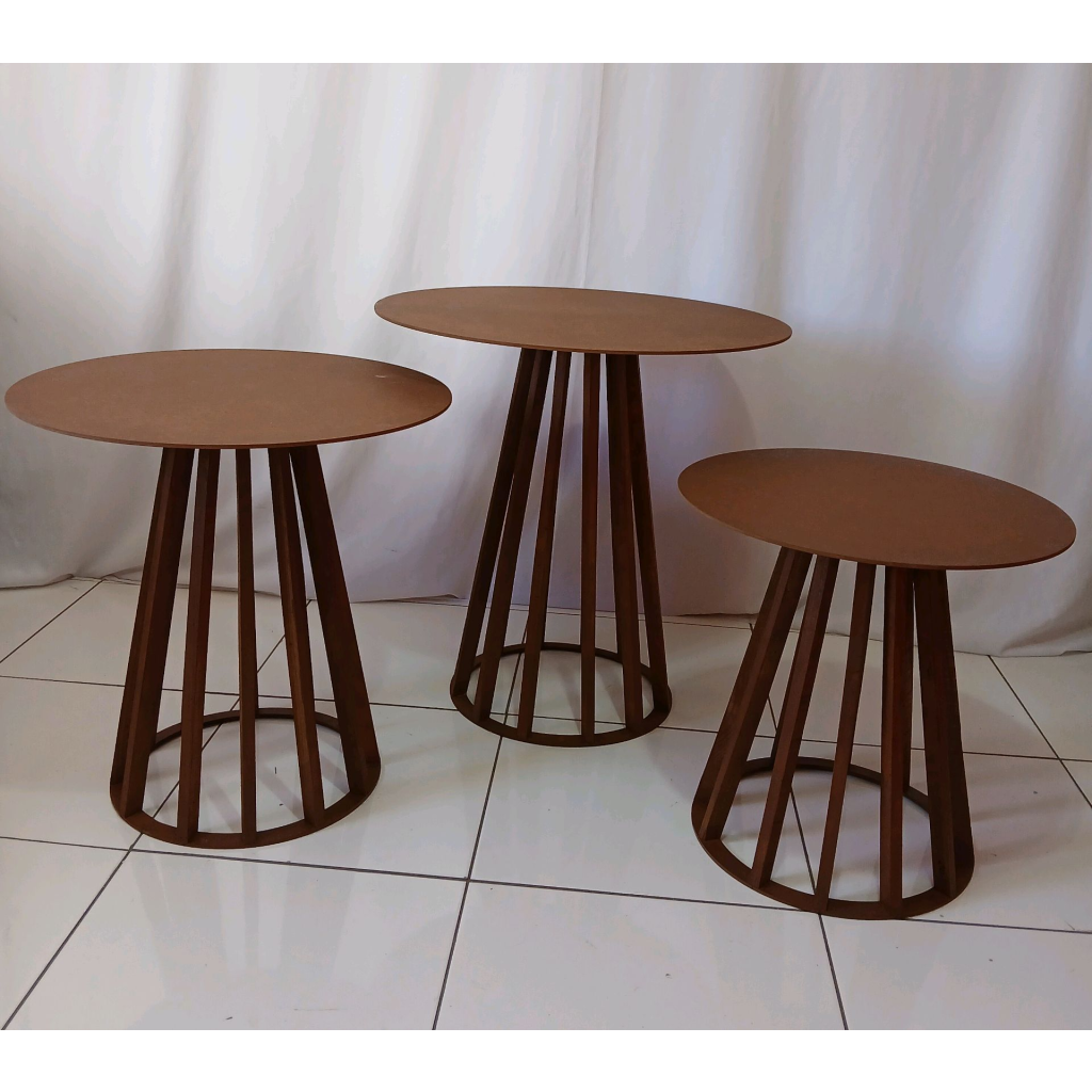 Trio Mesa Redonda Ripada Rustica - Rocha Decorações