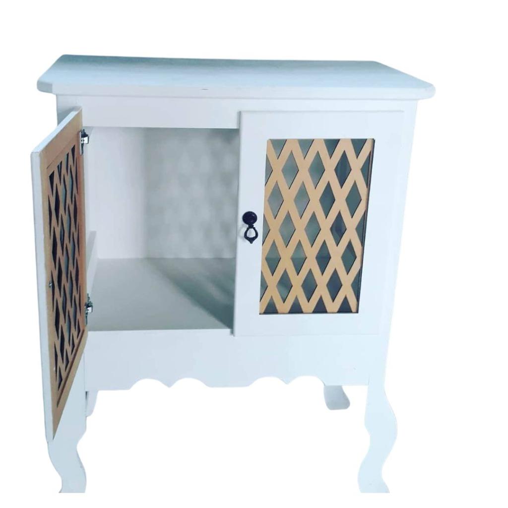 Cômoda / Mesa Mdf Treliça Branca (Não Desmonta) 0,90 X 0,70 X 0,40 - Branco - Rocha Decorações