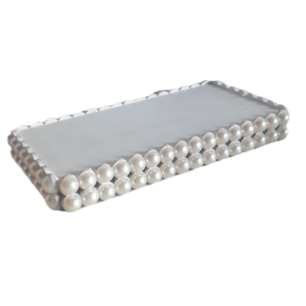 Bandeja Retangular Branco E Perola - Rocha Decorações