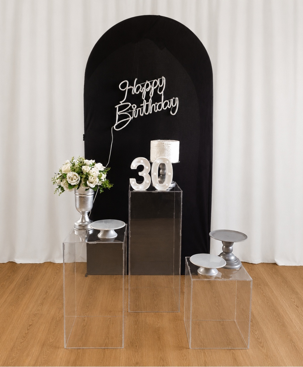 Happy Birthday Prata E Preto Composição 3883 - Rocha Decorações Pegue e Monte Itatiba