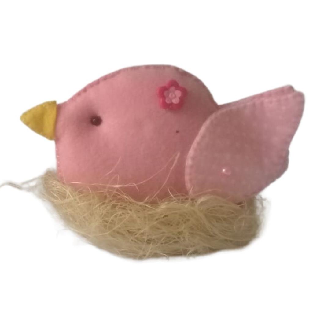 Passaro Rosa Feltro - Rocha Decorações