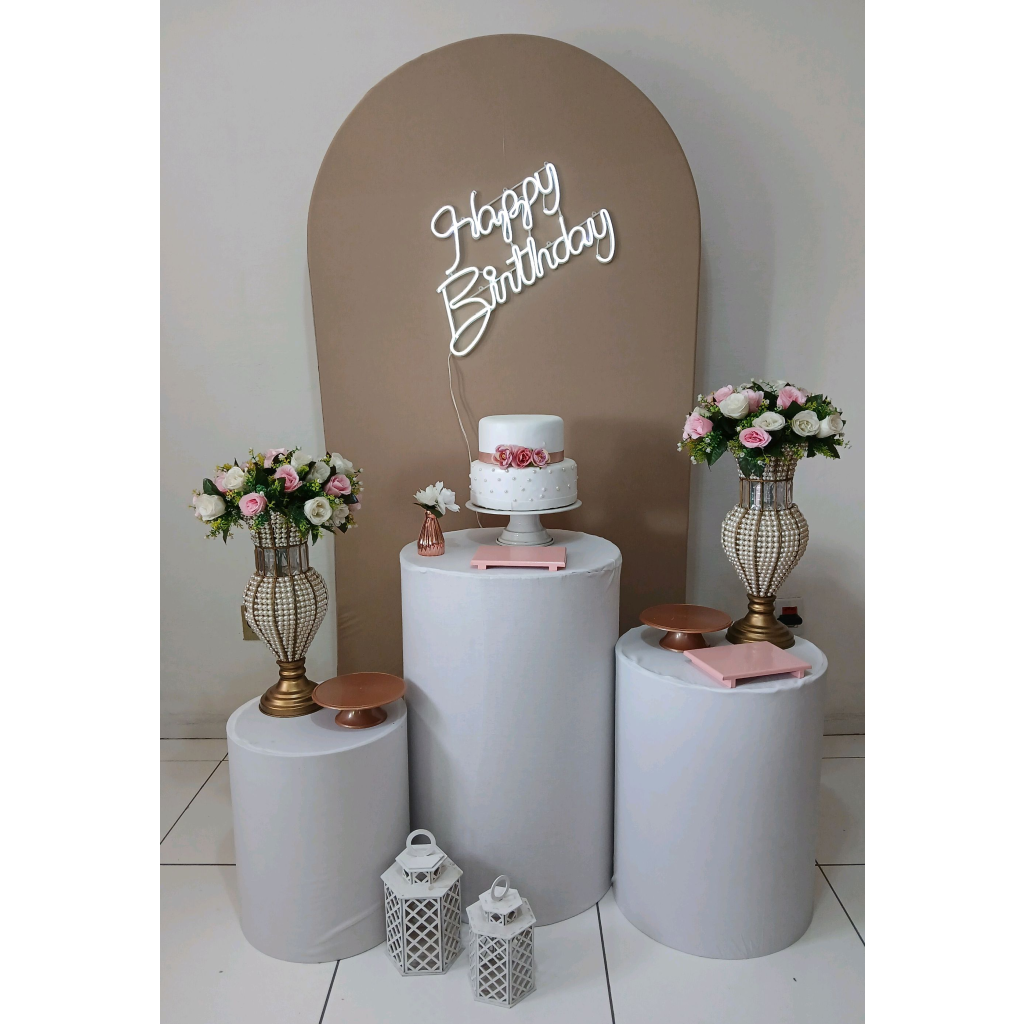 Happy Birthday Feminino Nude Composição - Rocha Decorações