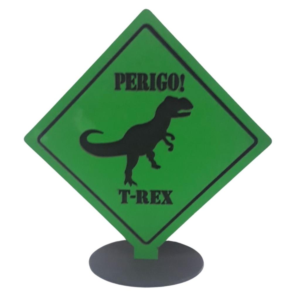 Placa Perigo Dinossauro Verde Display - Rocha Decorações