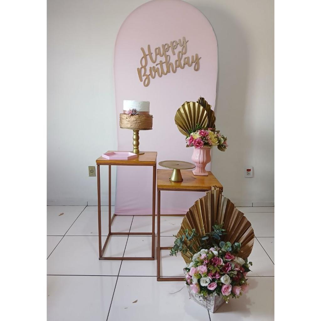 Happy Birthday Rosa Dourado Composição - Rocha Decorações