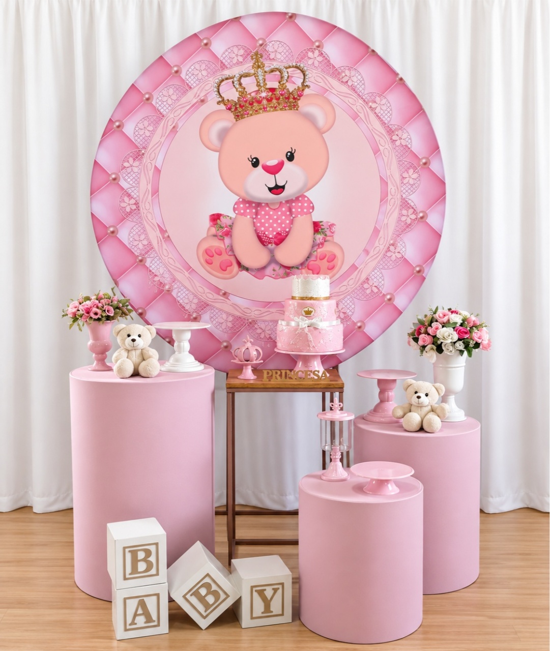 Ursa Princesa Cha de Bebe Composição K-9943 - Rocha Decorações Pegue e Monte Itatiba