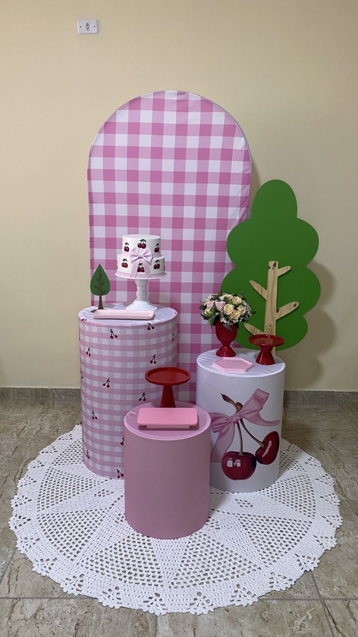Cerejinha Xadrez Rosa - AC Festas Pegue e Monte