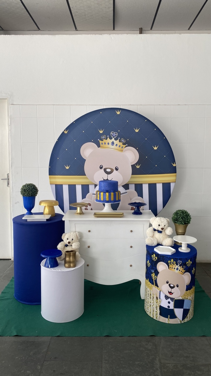 Urso Príncipe- Azul Royal- Ouro - AC Festas Pegue e Monte