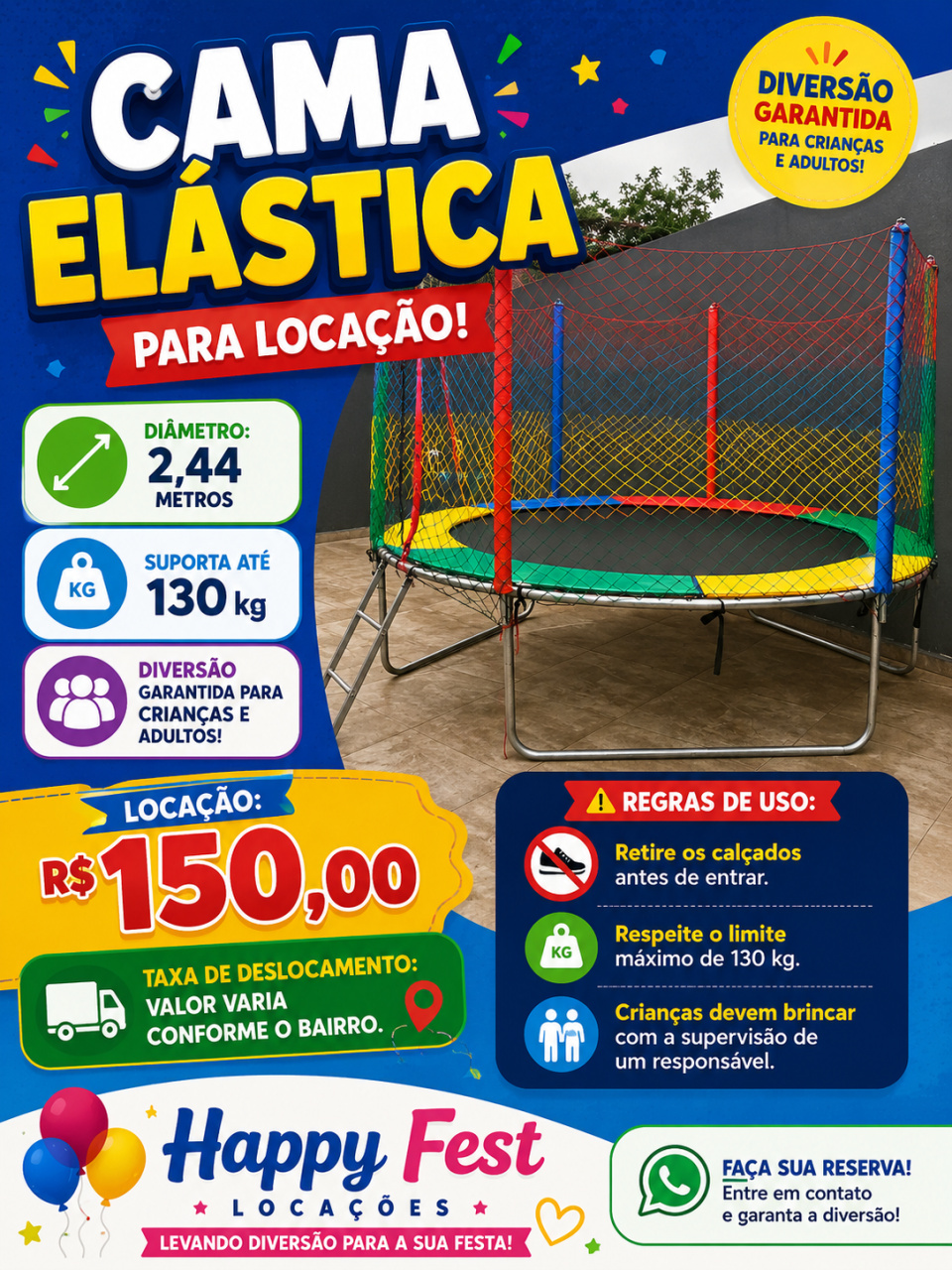 Cama Elástica 2,44 Metros Diâmetro - Happy fest locações 