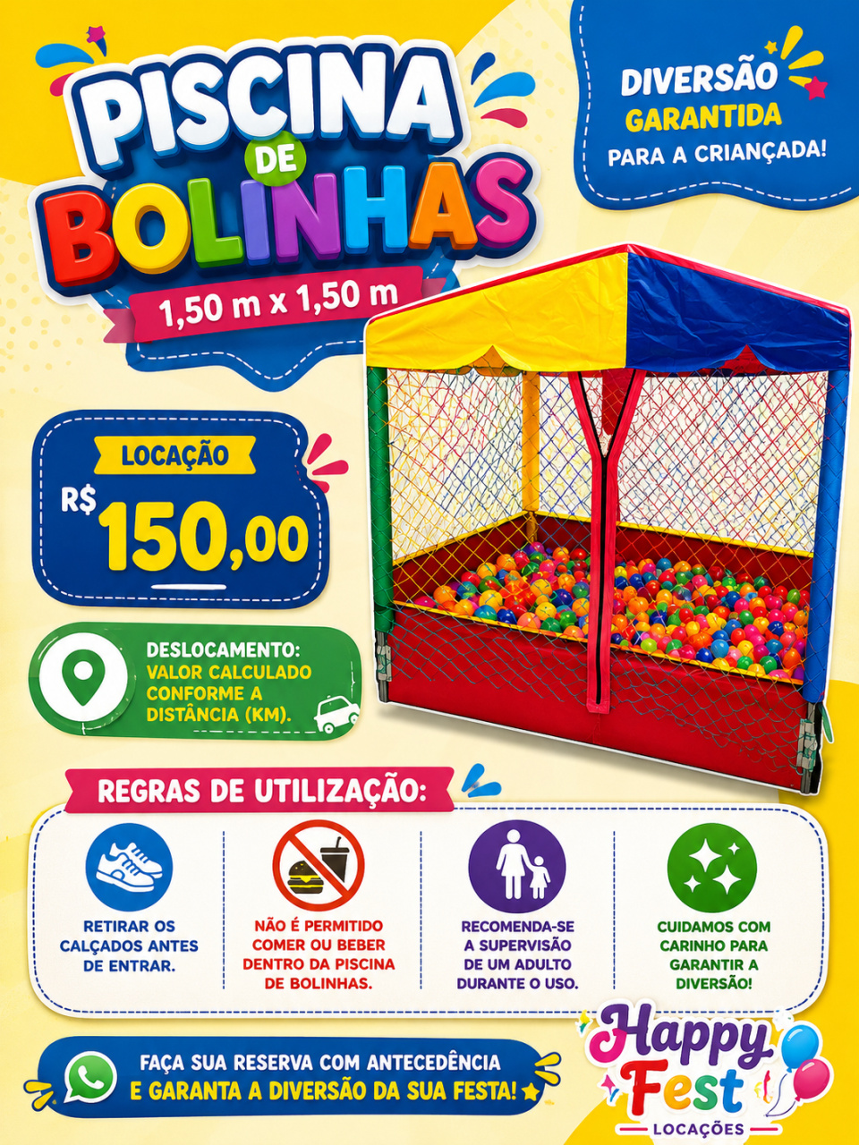 Piscina de Bolinhas 150X150 C - Happy fest locações 