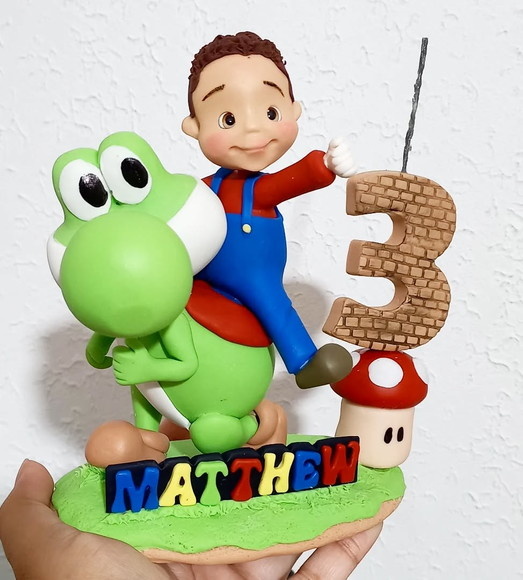 Topo de Bolo Biscuit Super Mario Caneta Mario - Cantinho dos sonhos 