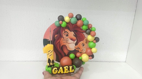 Topo de Bolo Invertido Rei Leao Biscuit Mesa Principal - Cantinho dos sonhos 