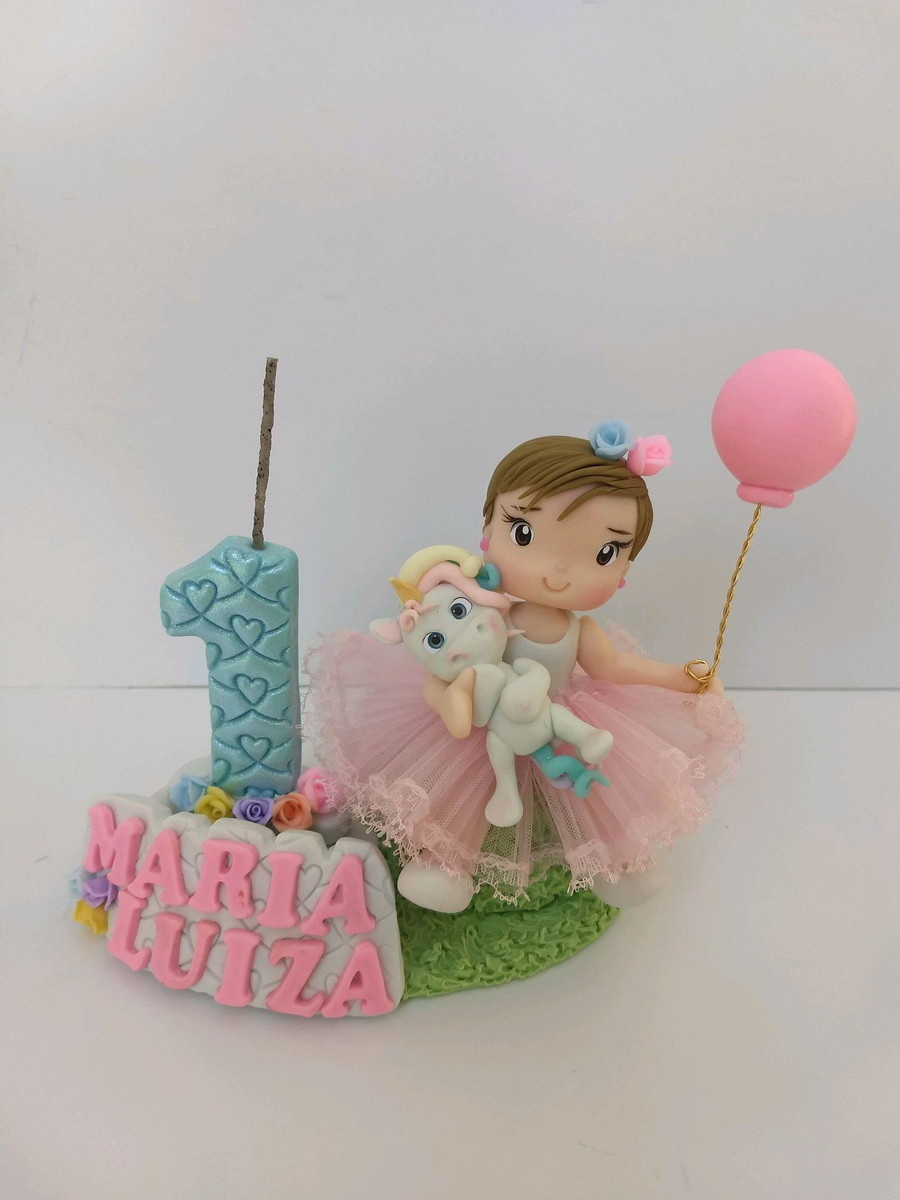 Topo de Bolo Unicórnio Menina - Cantinho dos sonhos 