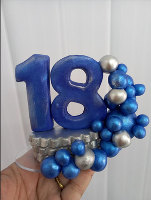 Vela Em Biscuit Azul E Prata - Cantinho dos sonhos 