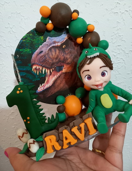 Topo de Bolo Em Biscuit Dinossauros Mesa Festa - Cantinho dos sonhos 