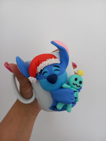 Caneca Decorada Com Biscuit Stitch Natal Caneca Meninas - Cantinho dos sonhos 