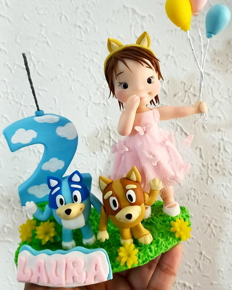 Topo de Bolo Biscuit Bluey E Bingo - Cantinho dos sonhos 
