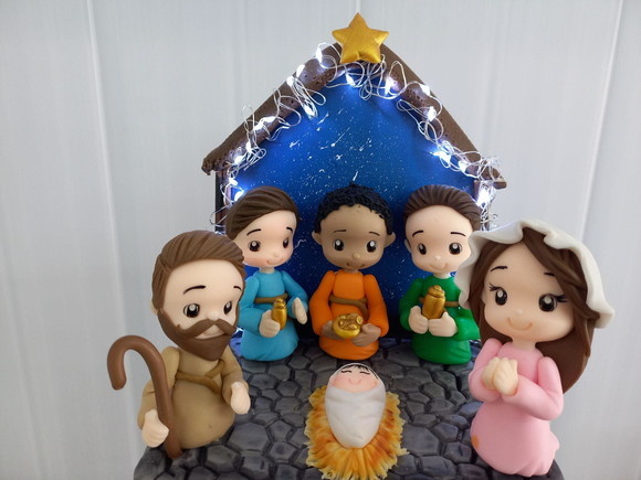 Presepio de Natal Biscuit Decoracao Mesa de Natal - Cantinho dos sonhos 