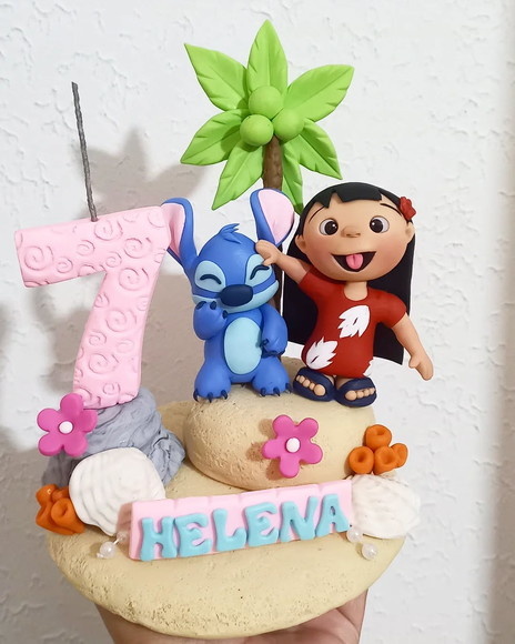 Topo de Bolo Lilo E Stitch Biscuit Vela Em Biscuit - Cantinho dos sonhos 