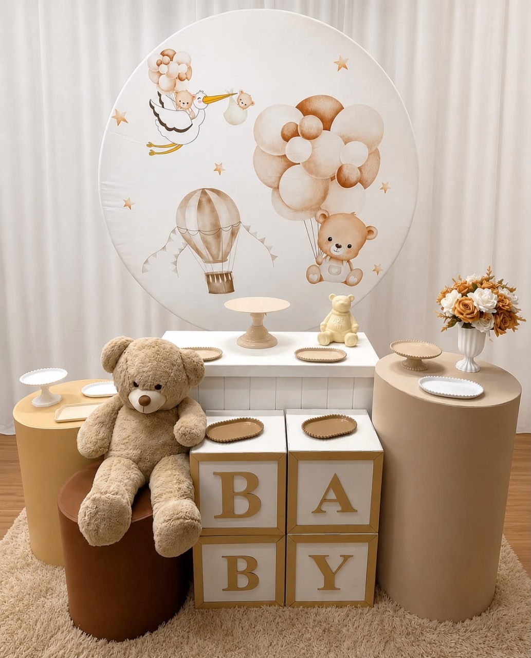 Kit Bronze Ursinho Baloeiro Tons Neutros - Ateliê Festas