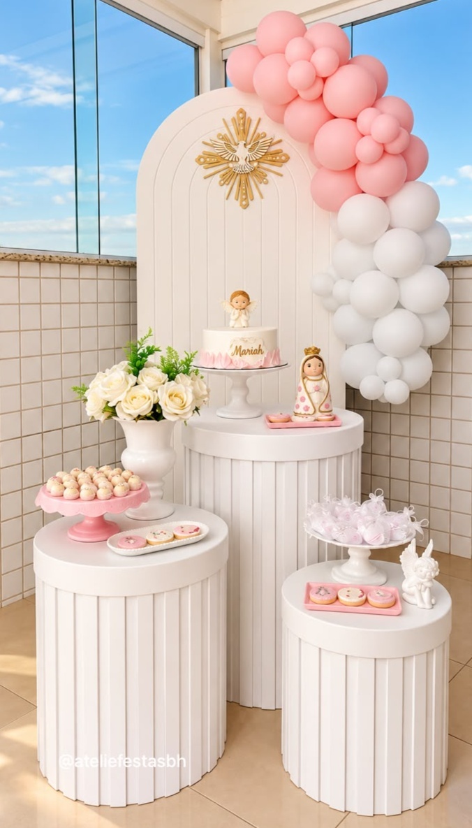 Kit Diamante Batizado Painel Ripado + Balão - Ateliê Festas