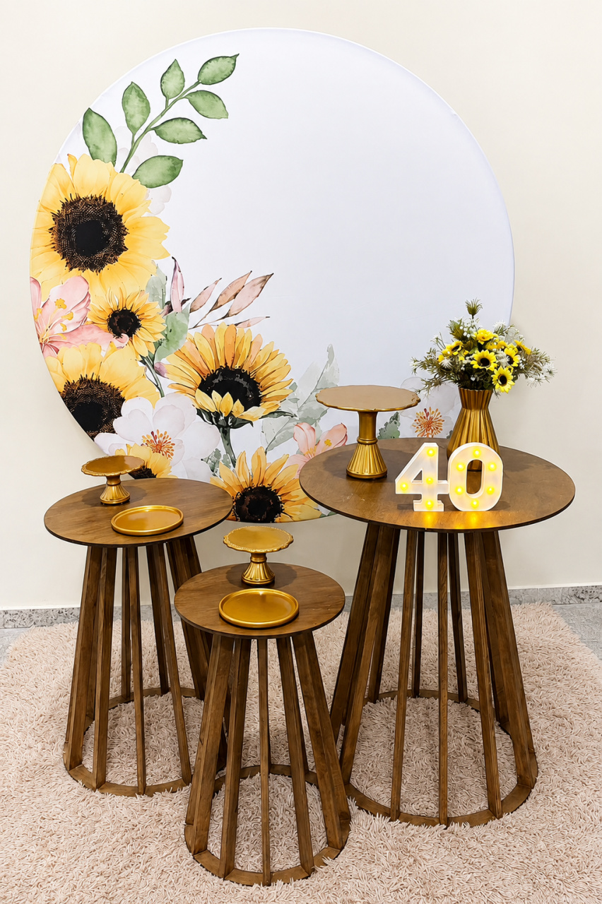 Kit Girassol Com Mesa Rústica Marrom - Ateliê Festas