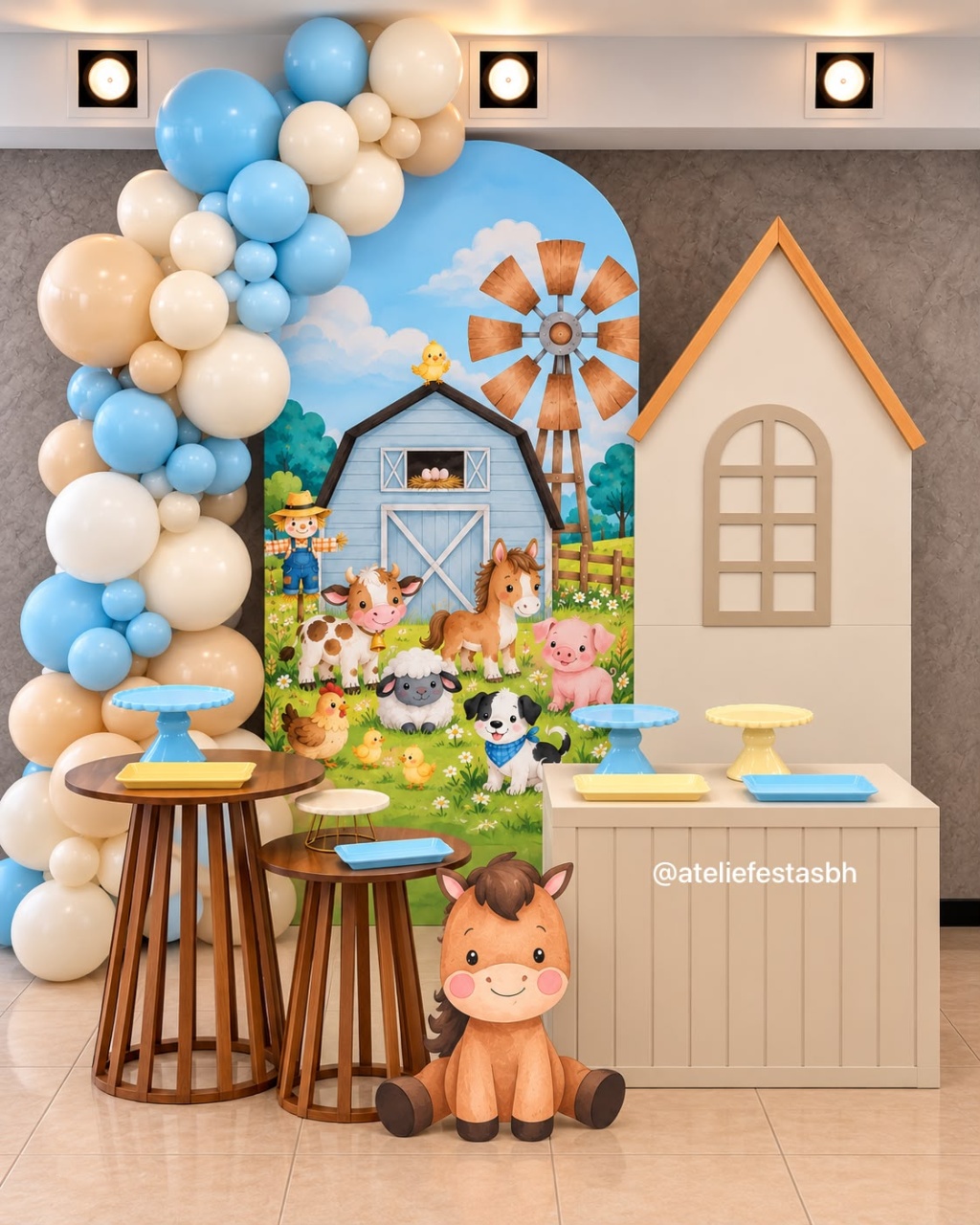Kit Ouro Fazendinha Azul - Painel Casinha - Ateliê Festas