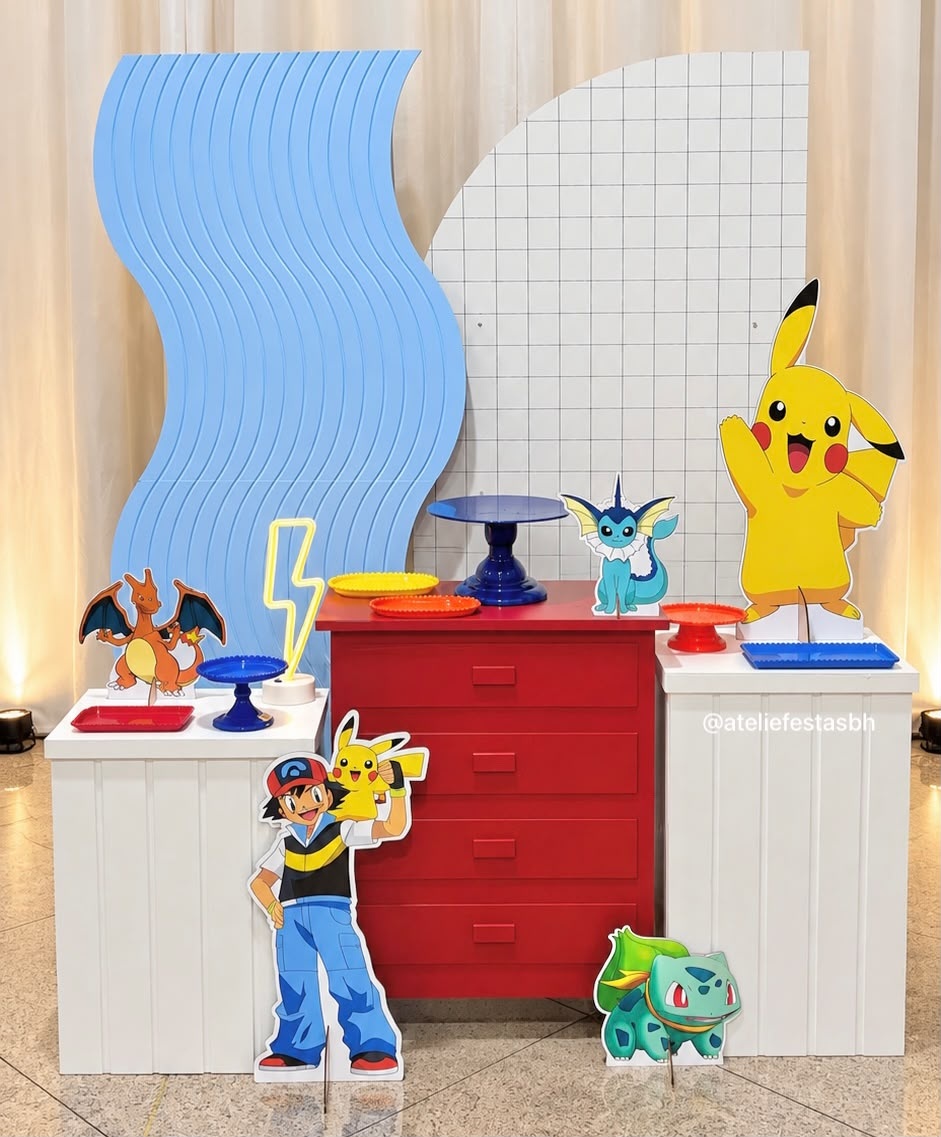 Kit Pokémon Clean - Cômoda Vermelha - Ateliê Festas