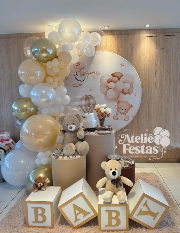 Decoração Chá Revelação Ursinho Baloeiro Com Balão Super Luxo - Ateliê Festas