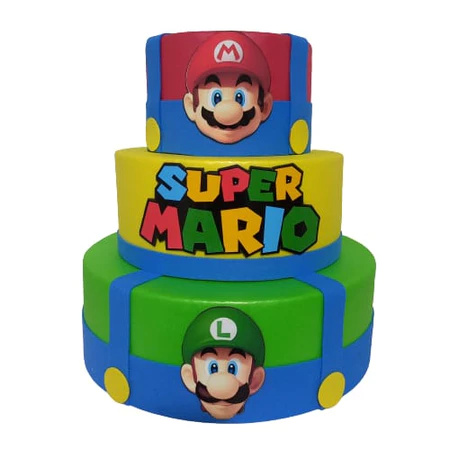 Bolo Fake Mario 3 Andares - Ateliê Festas