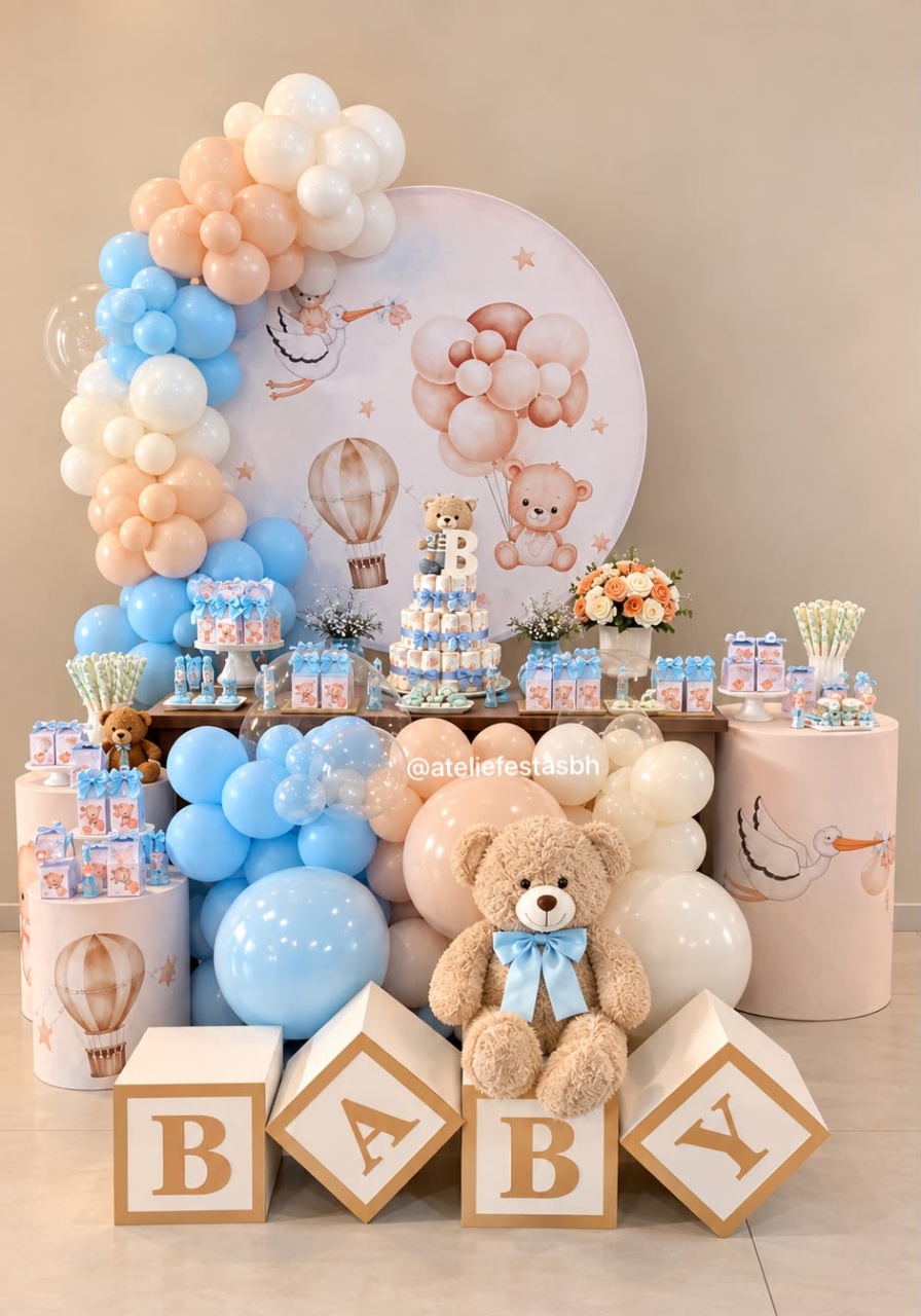 Decoração Chá de Bebê Com Balões de Mesa - Ateliê Festas
