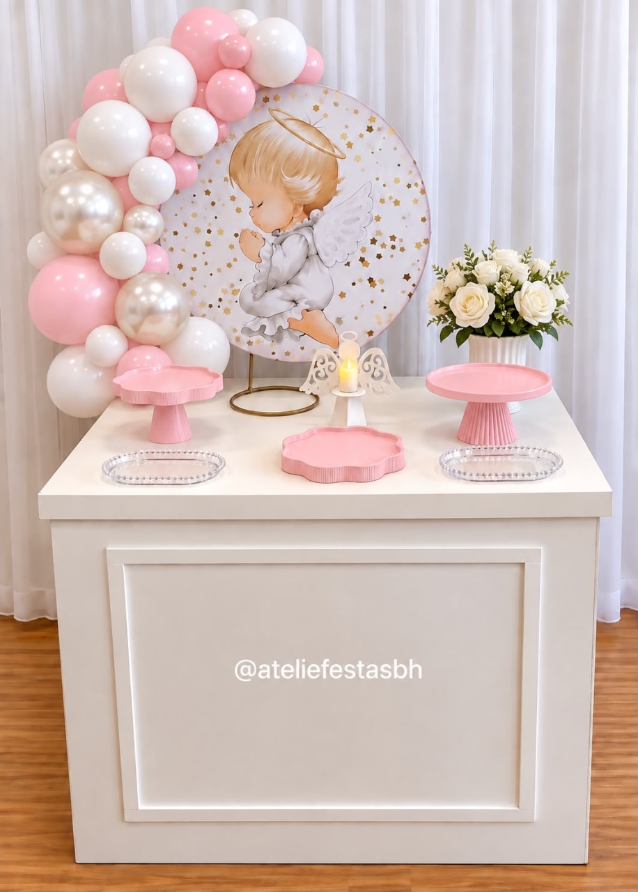 Mini Kit Batizado Branco Com Rosa Candy - Ateliê Festas