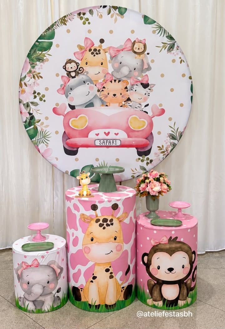 Kit Básico Safari Rosa - Ateliê Festas