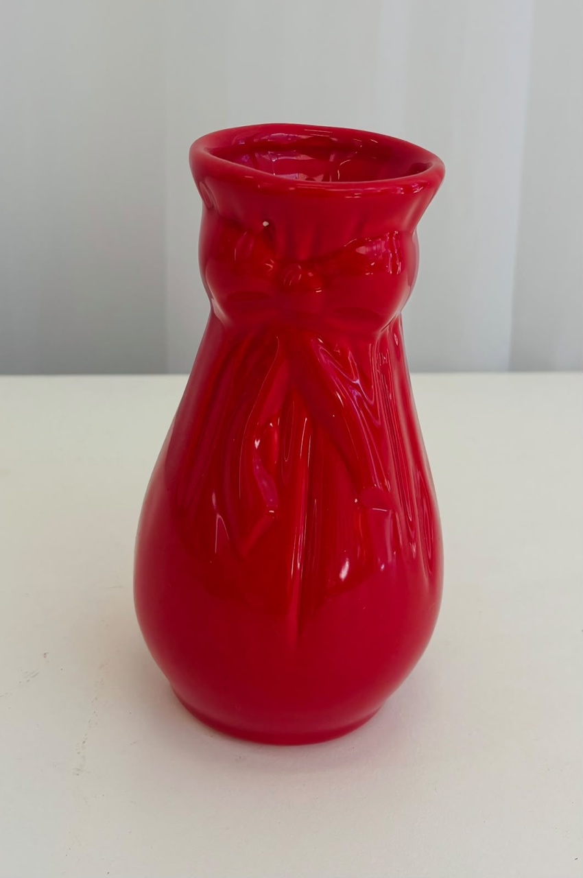 Vaso Laço de Cerâmica Vermelho Pp 14Cm - Ateliê Festas