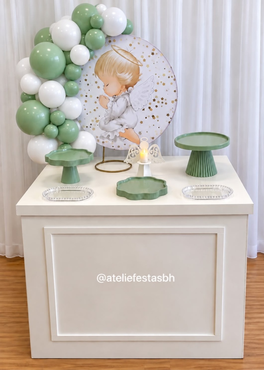 Mini Kit Batizado Branco Com Verde Menta - Ateliê Festas