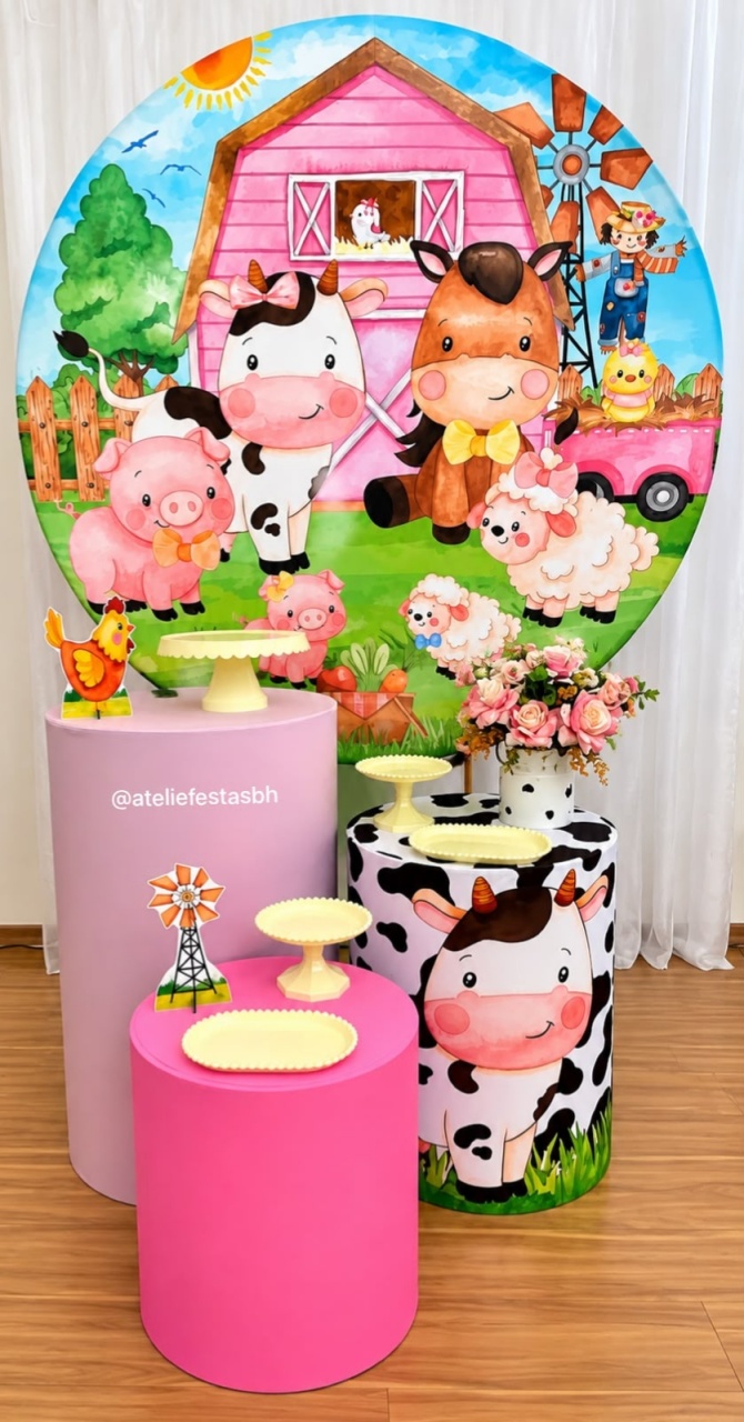 Kit Básico Fazendinha Rosa - Ateliê Festas
