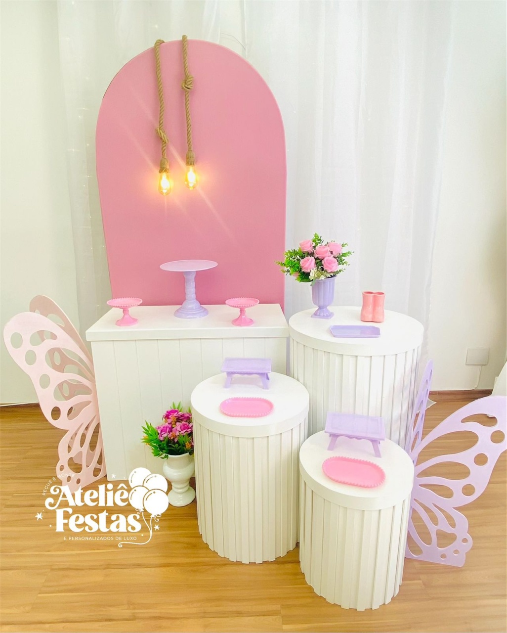 Kit Bronze Jardim das Borboletas Cilindros Ripados - Ateliê Festas