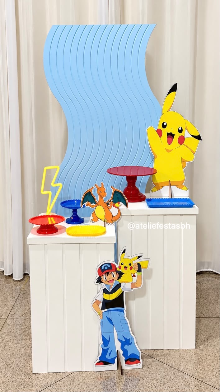 Kit Minimalista Pokémon - Painel Ondulado - Ateliê Festas